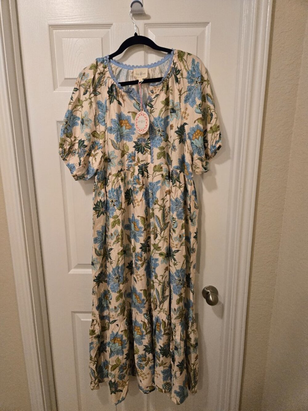 Umgee boho cream and blue maxi dress
